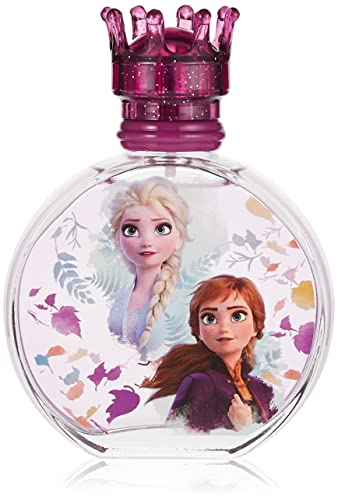 Frozen II Parfüm für Kinder: Eau de Toilette im schönem Glasflakon und Krönchenverschluss mit Anna & Elsa, Duft für Mädchen (100ml)