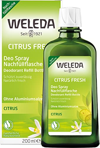 WELEDA Bio Citrus Deodorant Nachfüllflasche, natürlich frisches Naturkosmetik Deo mit ätherischen Ölen, wirkt desodorierend ohne Poren zu verschließen, ohne Aluminiumsalze (1 x 200 ml)