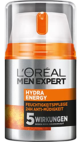 L'Oréal Men Expert Gesichtspflege für Männer, Feuchtigkeitscreme mit Guarana und 4x mehr Vitamin C, Hydra Energy Feuchtigkeitspflege 24H Anti-Müdigkeit, 2 x 50 ml