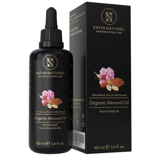 Mandelöl BIO Kaltgepresst Vegan 100ml - Mandelöl Bio für Kosmetik, Baby, Massage, Entspannung, Gesichtspflege, Haarpflege - Massageöl für den Körper, Haaröl - Almond Oil, Naturkosmetik, Satin Naturel