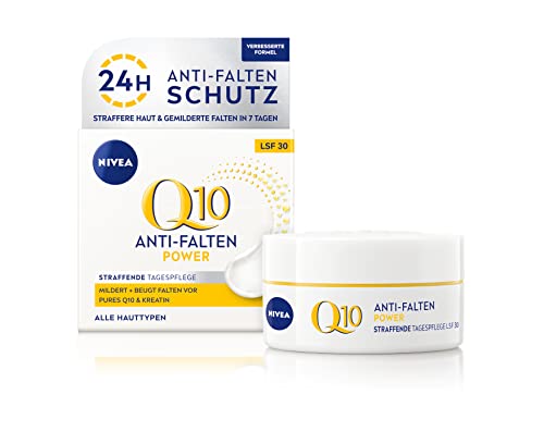 NIVEA Q10 Anti-Falten Power Straffende Tagespflege LSF 30 (50 ml), Gesichtspflege mildert und beugt Falten vor, straffende Tagescreme mit Q10 und Kreatin