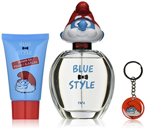 First American Brands Blue Style Papa 3D - Die Schlümpfe Papaschlumpf 100 ml Eau de Toilette + 75 ml Duschgel + Schlüsselanhänger Geschenkset für Kinder, 1er Pack (1 x 100 ml)