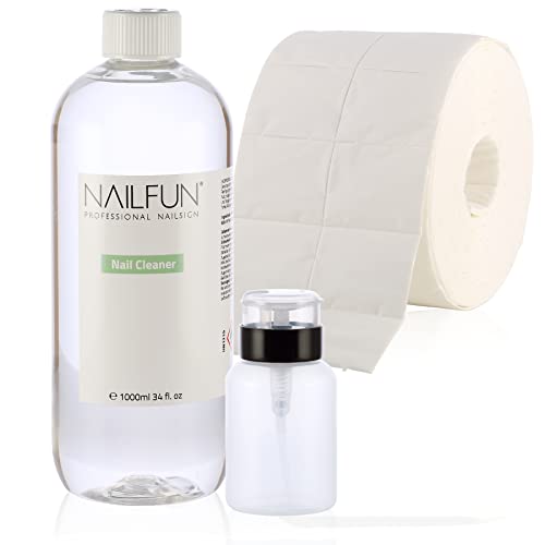 NAILFUN Nail Cleaner 1 Liter (Isopropanol) = 1000ml + 500 Zelletten (1 Rolle) + 1 Pumpflasche