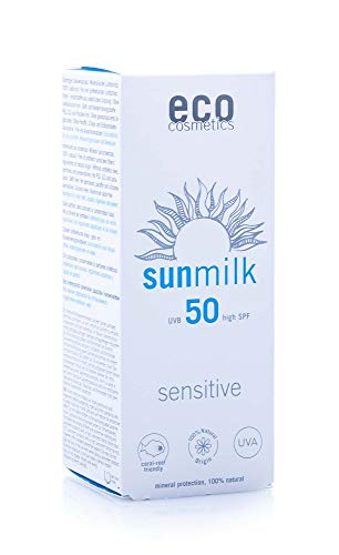 eco cosmetics eco Sonnenmilch 50+ sensitive, wasserfest, vegan, ohne Mikroplastik, Naturkosmetik für Gesicht und Körper, 1 x 75 ml