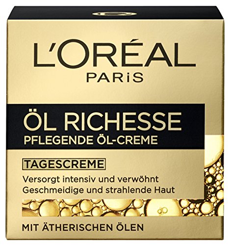L'Oréal Paris Öl Richesse Anti-Aging Tagescreme, pflegende Öl-Creme mit ätherischen Ölen aus Lavendel und Rosmarin, für geschmeidige & strahlende Haut ohne zu fetten, 50ml