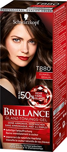 SCHWARZKOPF BRILLANCE Glanz-Tönungs-Gel T880 Dunkelbraun Stufe 1, sofortige Farbauffrischung, 3er Pack (3 x 60 ml)