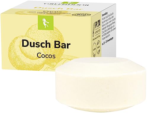 GREENDOOR Dusch Bar Cocos 75g, festes ergiebiges Duschgel, Natur Solid Bar mit Bio Cocosextrakt, Haut-mild, natürlich ohne Palmöl Sulfate Plastik Tierversuche, Kokos Naturkosmetik