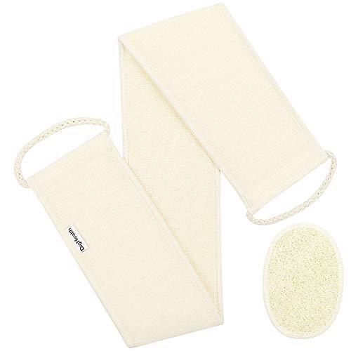 Luffaschwamm Rückenscrubber für Bad und Dusche bei DigHealth, Luffa Körperpad mit Rücken Gurt, 100% Luffa Natur Schwamm, Körper und Gesichts Peeling Set