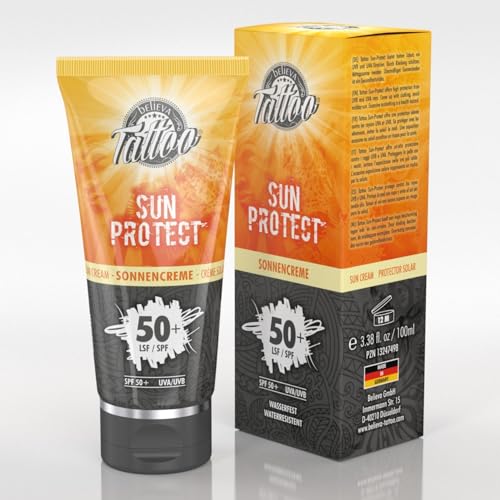 Believa Tattoo Sonnencreme - Der ultimative Sonnenschutz für Dein Tattoo - Lichtschutzfaktor 50+ (UVB +50/UVA +95) - 100ml