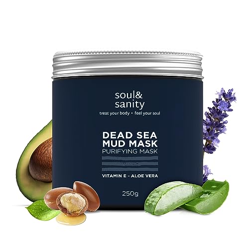 soul & sanity - Totes Meer Schlamm Gesichtsmaske mit Aloe Vera & Vitamin E, reinigende mineralreiche masken beauty zur Tiefenreinigung, nährende face care, Totes Meer Duft, 250 Gramm