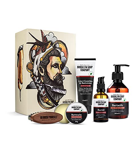 Brooklyn Soap Company · Ultimate Beard Box · Bartpflege Set inkl. Bartöl, Bartshampoo, Bartbürste, Bartwachs & Bartcreme · Geschenkidee für Männer