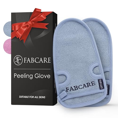 FABCARE Premium Peelinghandschuh gesicht, peeling schwamm 2 Stück - Peeling handschuh für Körper & Gesicht - Exfoliating gloves for Peeling & Body Scrub - Saugnäpfe & Ebook - DERMATEST SEHR GUT