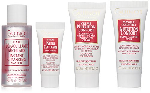 GUINOT Coffret Cure Beaute Nutrition, 15 Tage-Pflege-Set, Reinigungswasser, Pflege-Creme, Maske für trockene Haut