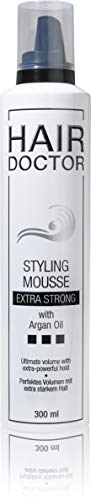 HAIR DOCTOR Styling Mousse extra strong Professioneller Schaumfestiger Haarfestiger Föhnschaum pflegend mit Argan Öl für mehr Volumen