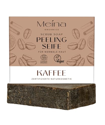 Meina Naturkosmetik - Bio Peeling Seife mit Kaffee, Naturseife ohne Palmöl, Zertifiziert, Vegan, Nachhaltig, Handgemacht, Wie ein festes Duschgel - 100g