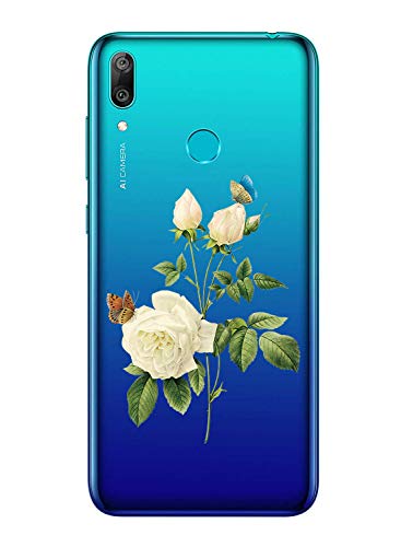 Oihxse Hüllen Kompatibel mit Huawei Y7 2019 Hülle,Silikon Stoßfest Schutzhülle für Huawei Y7 2019,Durchsichtige TPU Handyhülle Transparent Flexibel Dünn Weicher Bumper Anti-Kratzer (Blume-2)