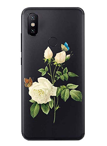 Oihxse Hüllen Kompatibel mit Xiaomi Mi A2 Lite Hülle,Silikon Stoßfest Schutzhülle für Xiaomi Mi A2 Lite,Durchsichtige TPU Handyhülle Transparent Flexibel Dünn Weicher Bumper Anti-Kratzer (Blume-2)