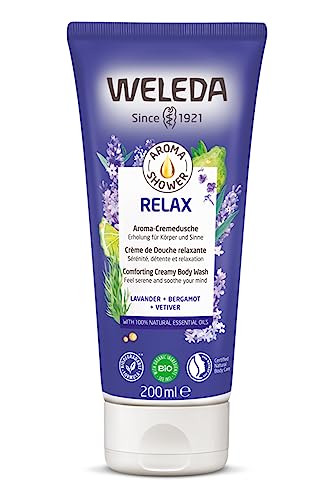 WELEDA Bio Lavendel Entspannungsdusche, pflegende Naturkosmetik Waschlotion mit ätherischem Lavendelöl, Duschgel zum Schutz vor trockener Haut (1 x 200 ml)