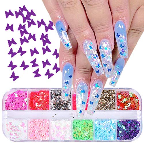 Schmetterlinge Nägel Glitzer Pailletten, 12 Farbe 3D Holographic Schmetterlinge Für Nägel Glitter Sequins Stickers Folie Nägel Zubehör